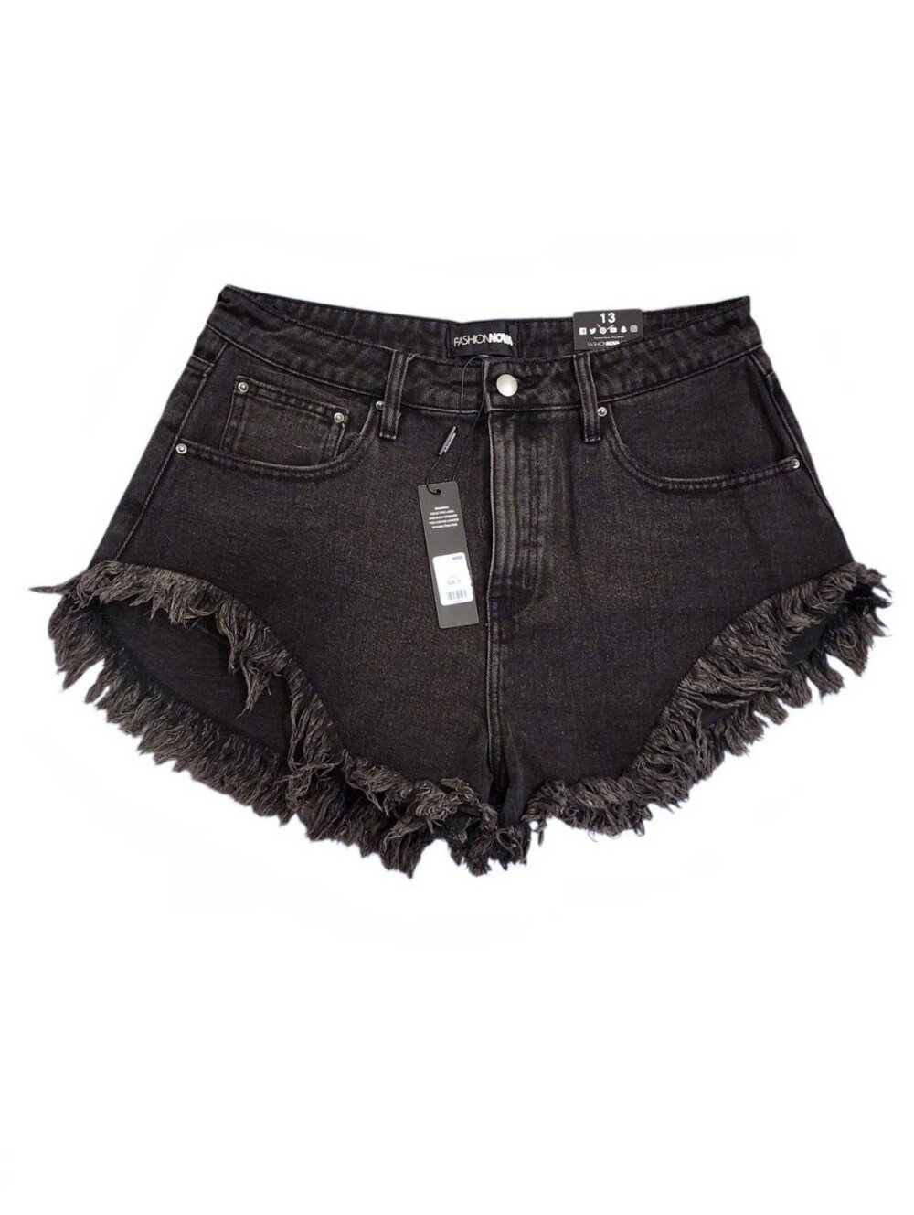 Fashion Nova Black Frayed Edge High-Rise Jean Shorts